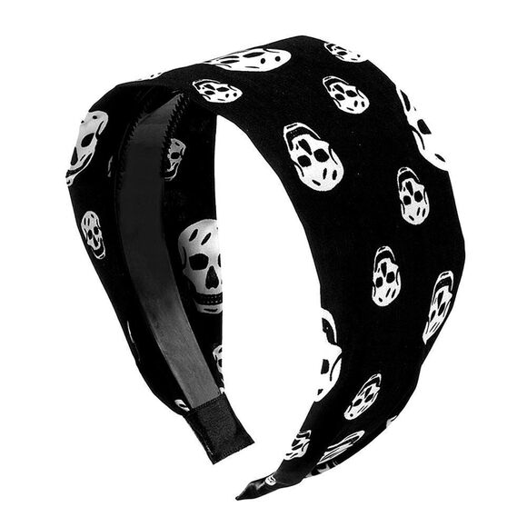 NWT Flying Haunted Printed Skulls Spooky Halloween Black Goth Cloth Headband - Picture 1 of 3